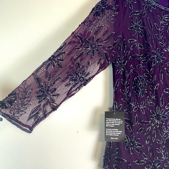 Pisarro Nights Beaded Purple Gown Mesh long sleeve. Size 8 - Picture 4 of 11